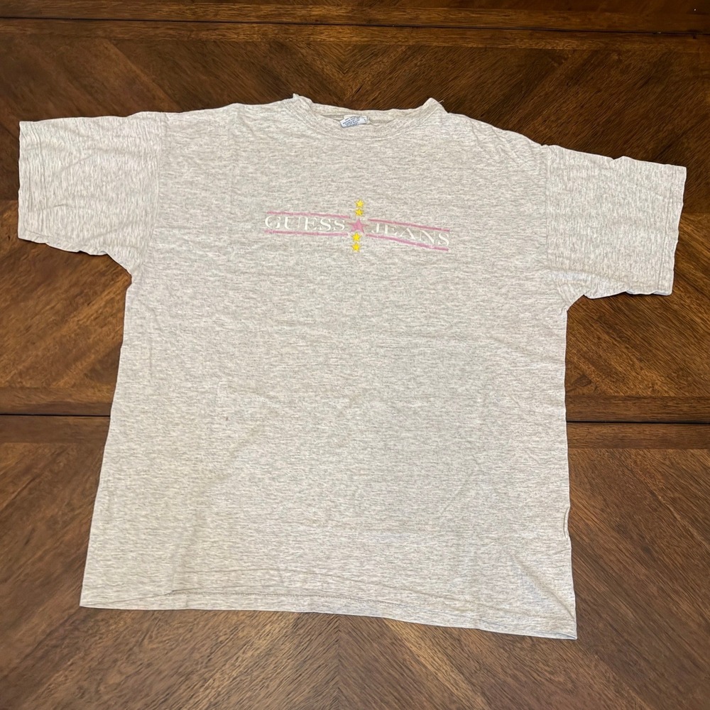 Vintage Guess Jeans USA T Shirt Grey Heather Star Graphic Made in USA OSFA 90s